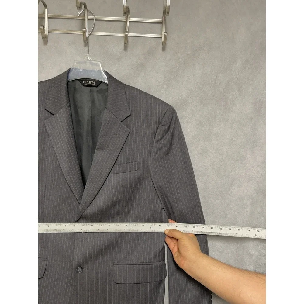 Jos A Bank Suit Men 40R Gray with Blue Gray Stripes Wool Academia W35X30L Luxe